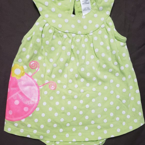 Diaper Shirt Dress Polka Dot Green White Built In Diaper Cover 6-12 Month Size - Picture 1 of 2